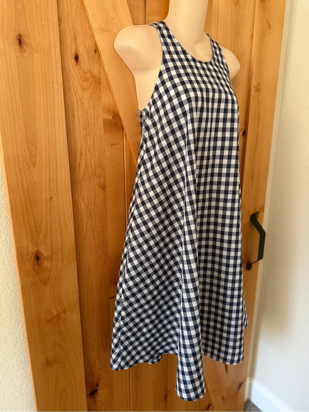 AVN Italy Navy Blue Gingham Swing Dress Minimalist A-Line Trapeze, Euro 40, US S - Picture 2 of 10